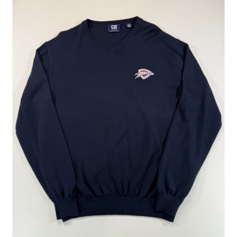 Cutter Buck OKC Thunder Merino Wool Sweater Mens M V Neck Blue